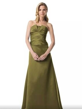David's Bridal Olive Green Strapless A-Line Gown